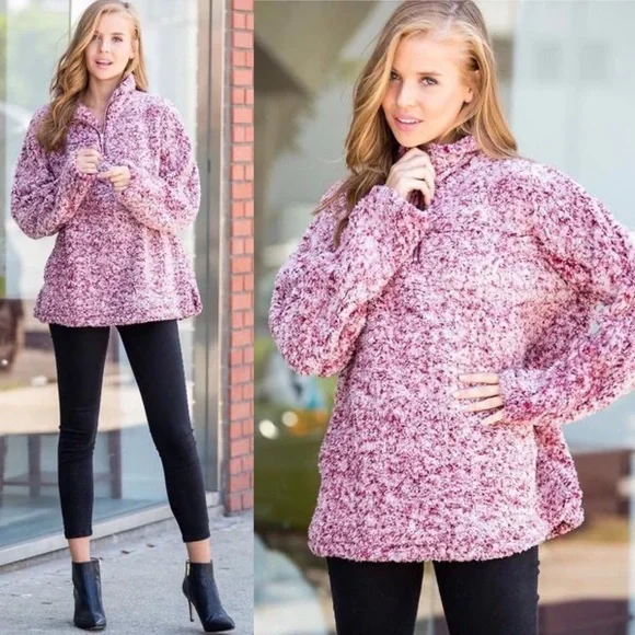 Burgundy Sherpa Half Zip Pullover (Sweet Lovely by Jen) - Picture 2 of 11